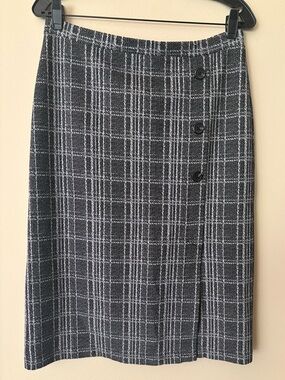 Banana Republic Black & White Plaid Midi Skirt